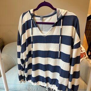 Aerie Striped Navy and Cream Hoodie